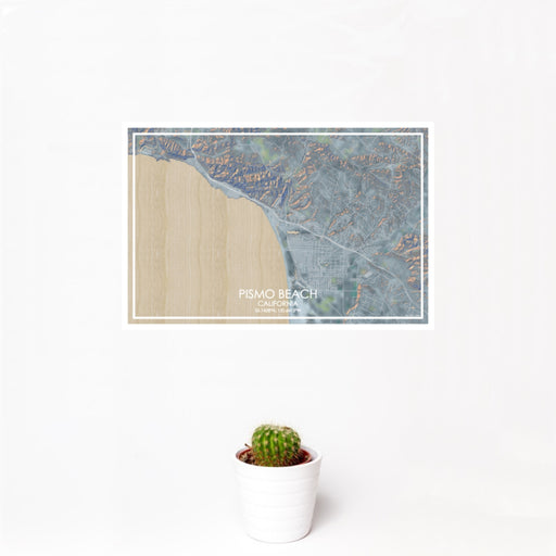 12x18 Pismo Beach California Map Print Landscape Orientation in Afternoon Style With Small Cactus Plant in White Planter