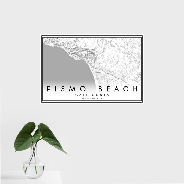 16x24 Pismo Beach California Map Print Landscape Orientation in Classic Style With Tropical Plant Leaves in Water