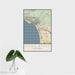 16x24 Pismo Beach California Map Print Portrait Orientation in Woodblock Style With Tropical Plant Leaves in Water