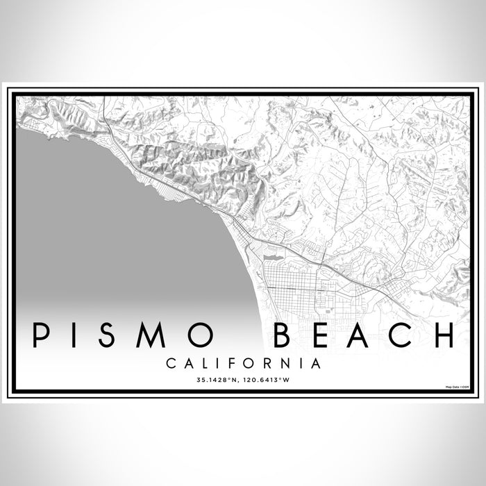 Pismo Beach California Map Print Landscape Orientation in Classic Style With Shaded Background