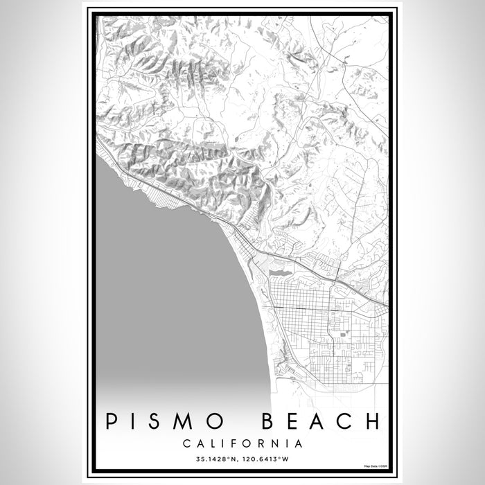 Pismo Beach California Map Print Portrait Orientation in Classic Style With Shaded Background