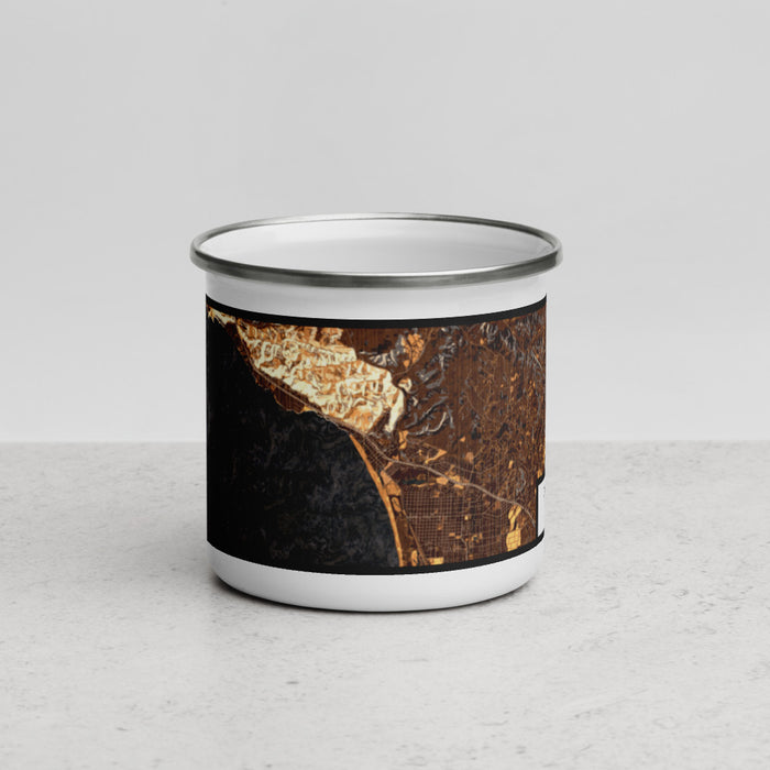 Front View Custom Pismo Beach California Map Enamel Mug in Ember