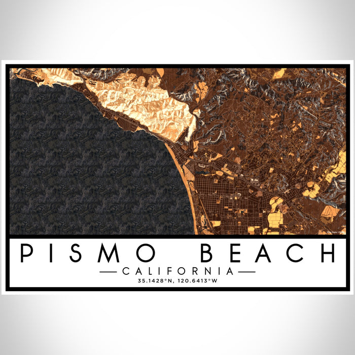 Pismo Beach California Map Print Landscape Orientation in Ember Style With Shaded Background