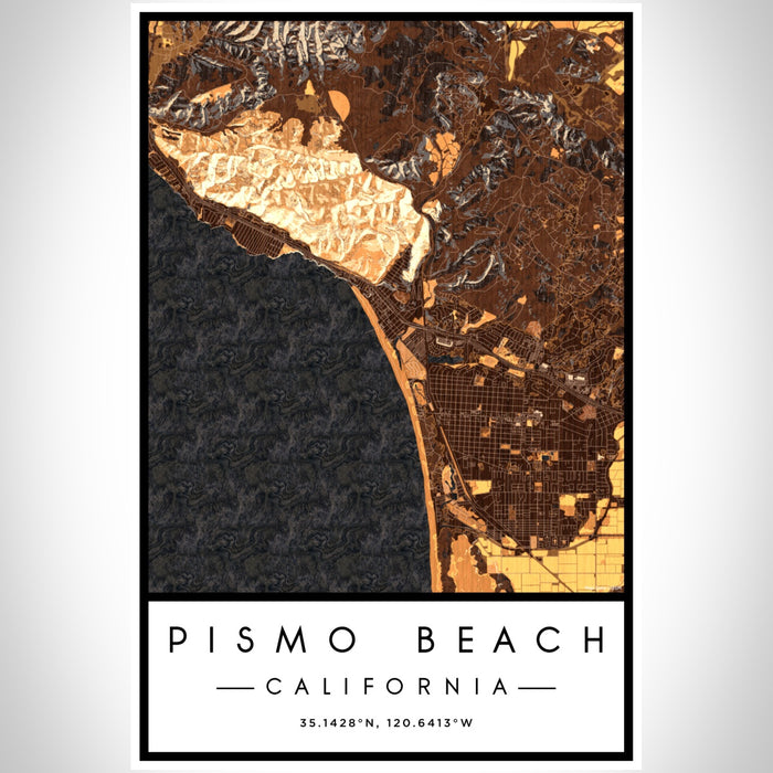 Pismo Beach California Map Print Portrait Orientation in Ember Style With Shaded Background