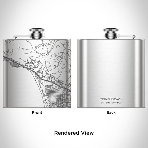 Rendered View of Pismo Beach California Map Engraving on 6oz Stainless Steel Flask