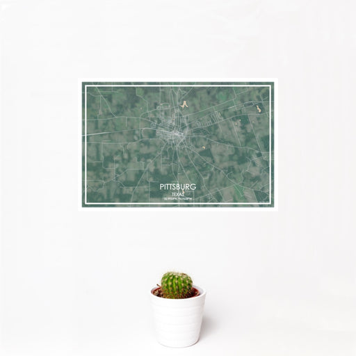 12x18 Pittsburg Texas Map Print Landscape Orientation in Afternoon Style With Small Cactus Plant in White Planter