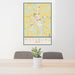 24x36 Pittsburg Texas Map Print Portrait Orientation in Woodblock Style Behind 2 Chairs Table and Potted Plant