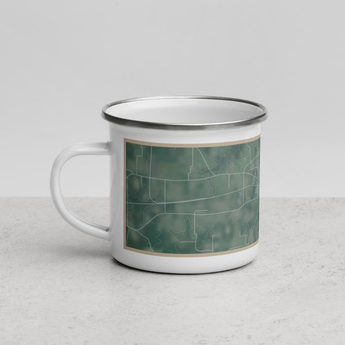 Left View Custom Pittsburg Texas Map Enamel Mug in Afternoon