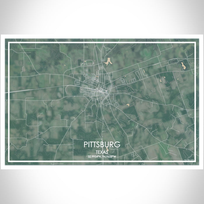 Pittsburg Texas Map Print Landscape Orientation in Afternoon Style With Shaded Background