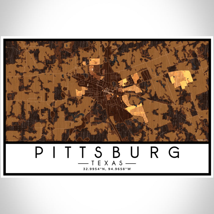 Pittsburg Texas Map Print Landscape Orientation in Ember Style With Shaded Background