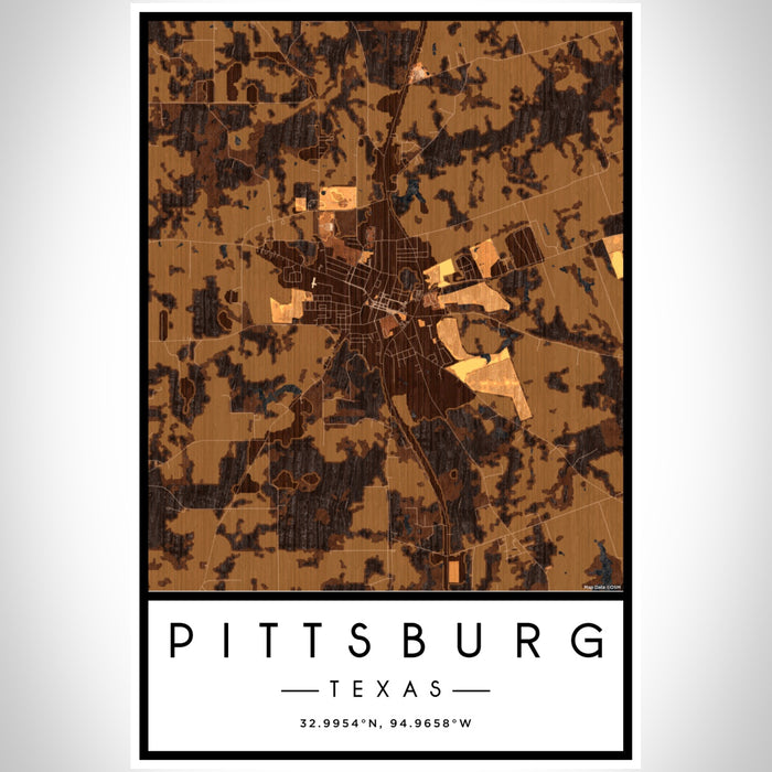 Pittsburg Texas Map Print Portrait Orientation in Ember Style With Shaded Background