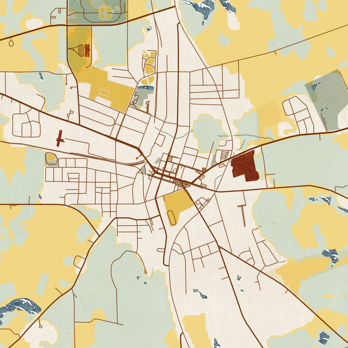 Pittsburg Texas Map Print in Woodblock Style Zoomed In Close Up Showing Details