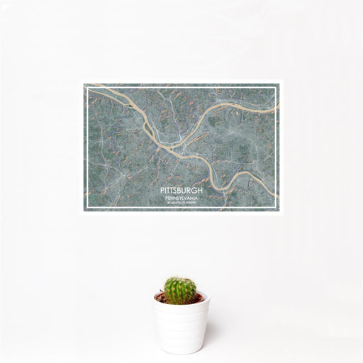 12x18 Pittsburgh Pennsylvania Map Print Landscape Orientation in Afternoon Style With Small Cactus Plant in White Planter