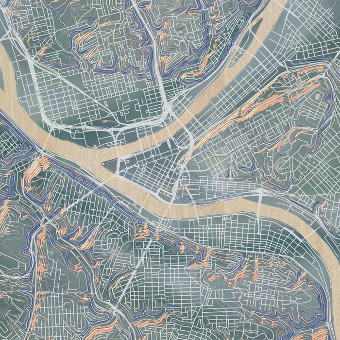 Pittsburgh Pennsylvania Map Print in Afternoon Style Zoomed In Close Up Showing Details