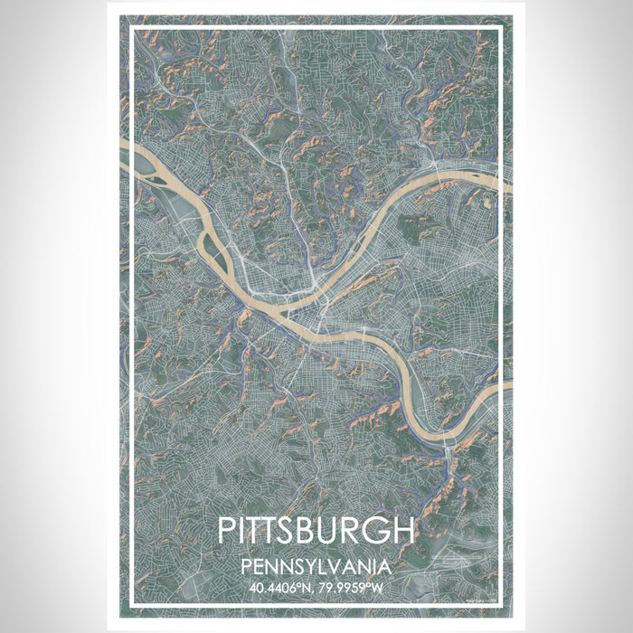 Pittsburgh Pennsylvania Map Print Portrait Orientation in Afternoon Style With Shaded Background
