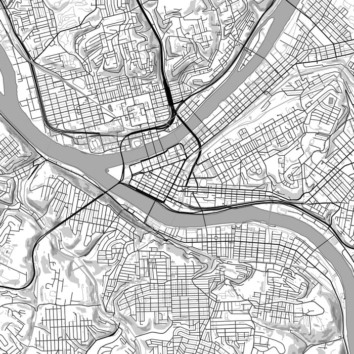 Pittsburgh Pennsylvania Map Print in Classic Style Zoomed In Close Up Showing Details