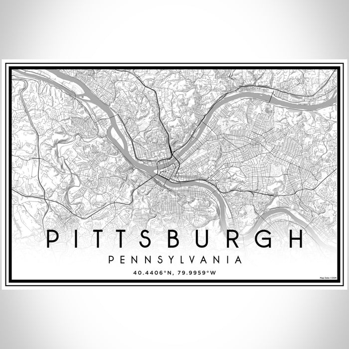 Pittsburgh Pennsylvania Map Print Landscape Orientation in Classic Style With Shaded Background