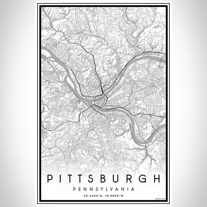 Pittsburgh Pennsylvania Map Print Portrait Orientation in Classic Style With Shaded Background