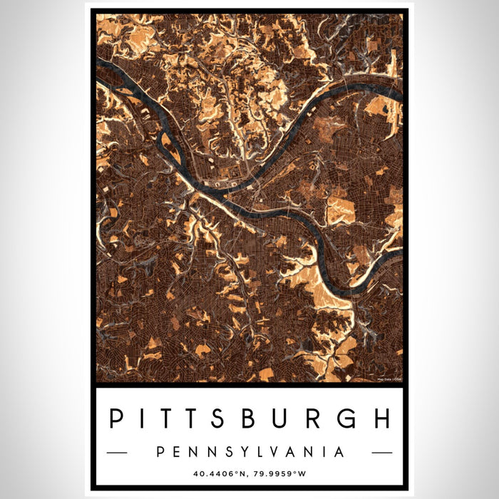 Pittsburgh Pennsylvania Map Print Portrait Orientation in Ember Style With Shaded Background