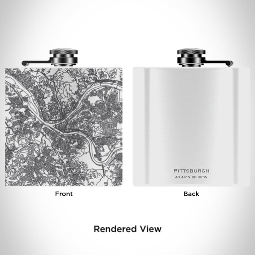 Rendered View of Pittsburgh Pennsylvania Map Engraving on 6oz Stainless Steel Flask in White
