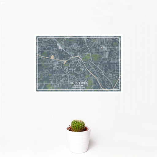 12x18 Pittsford New York Map Print Landscape Orientation in Afternoon Style With Small Cactus Plant in White Planter