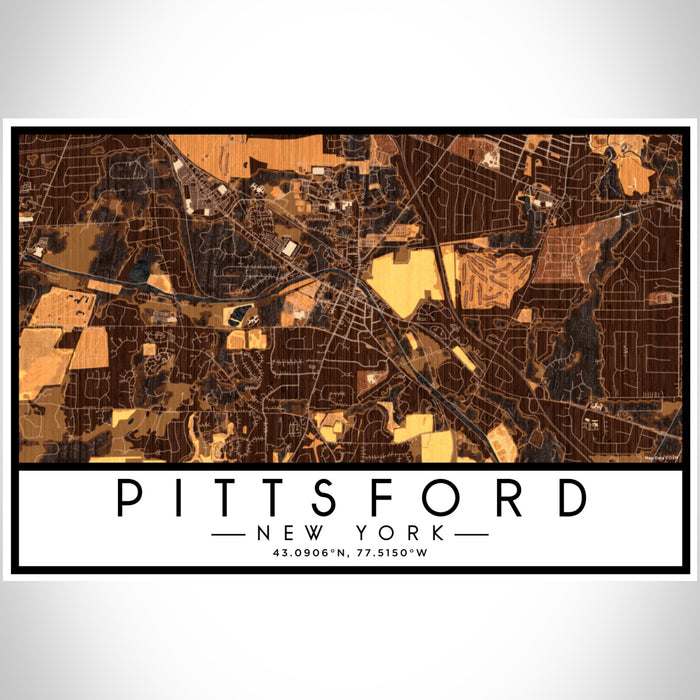 Pittsford New York Map Print Landscape Orientation in Ember Style With Shaded Background