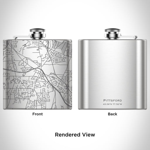 Rendered View of Pittsford New York Map Engraving on 6oz Stainless Steel Flask