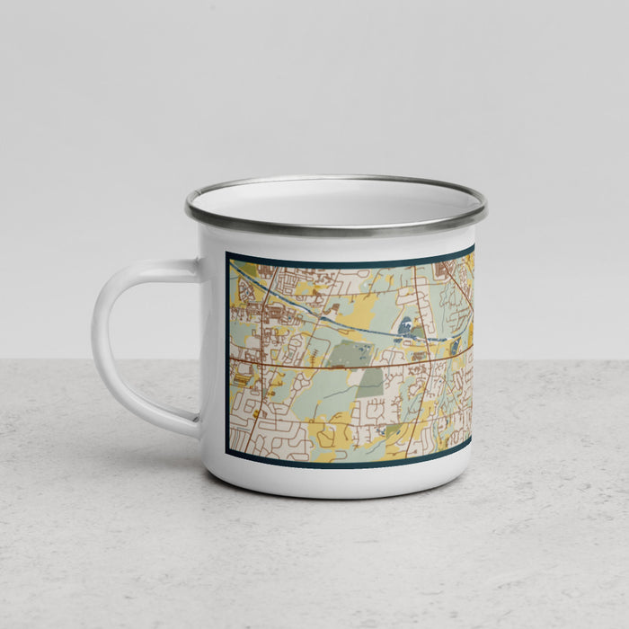 Left View Custom Pittsford New York Map Enamel Mug in Woodblock