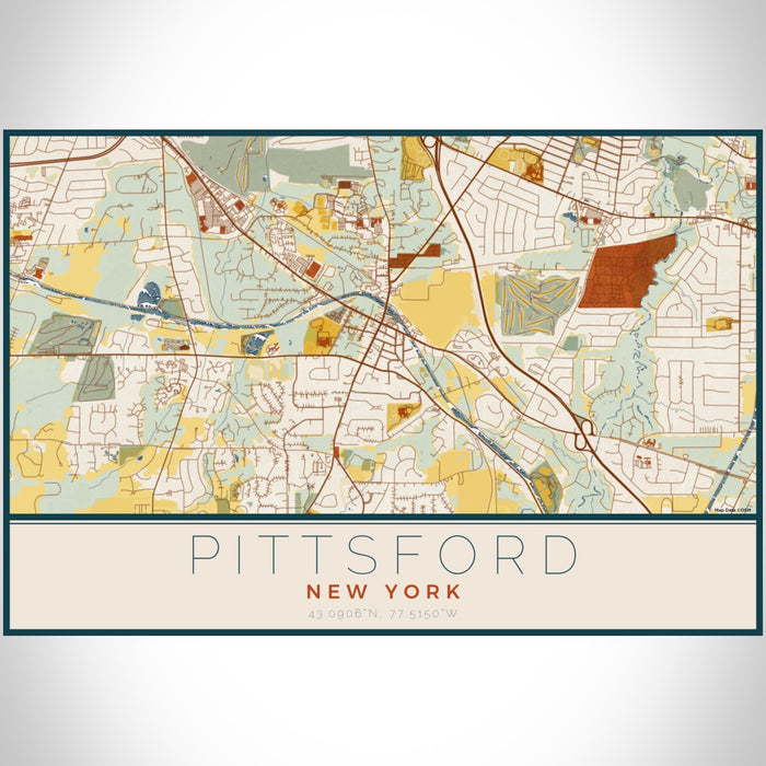 Pittsford New York Map Print Landscape Orientation in Woodblock Style With Shaded Background