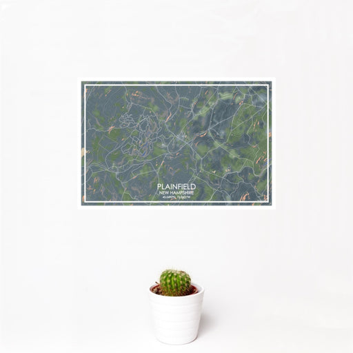 12x18 Plainfield New Hampshire Map Print Landscape Orientation in Afternoon Style With Small Cactus Plant in White Planter