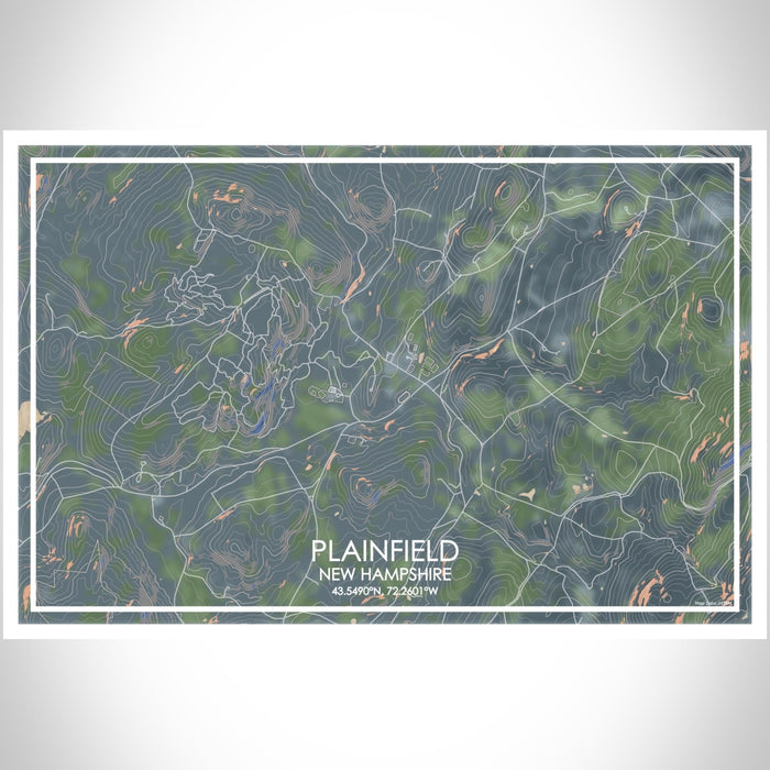 Plainfield New Hampshire Map Print Landscape Orientation in Afternoon Style With Shaded Background