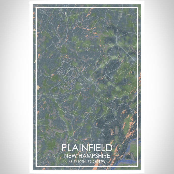 Plainfield New Hampshire Map Print Portrait Orientation in Afternoon Style With Shaded Background