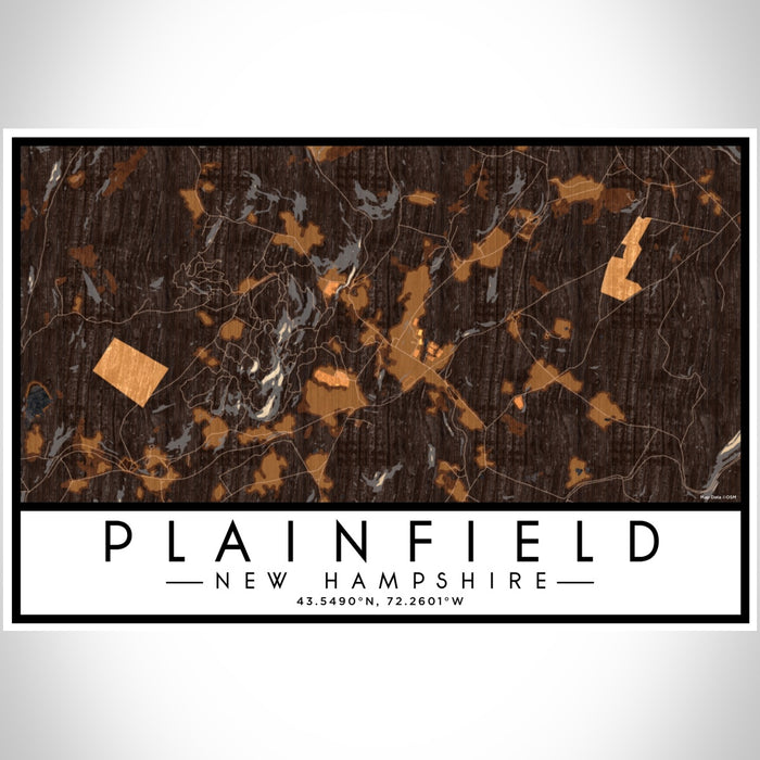 Plainfield New Hampshire Map Print Landscape Orientation in Ember Style With Shaded Background