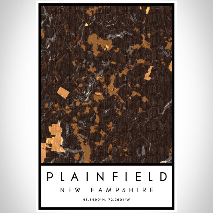 Plainfield New Hampshire Map Print Portrait Orientation in Ember Style With Shaded Background