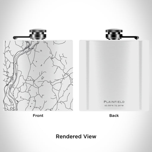Rendered View of Plainfield New Hampshire Map Engraving on 6oz Stainless Steel Flask in White