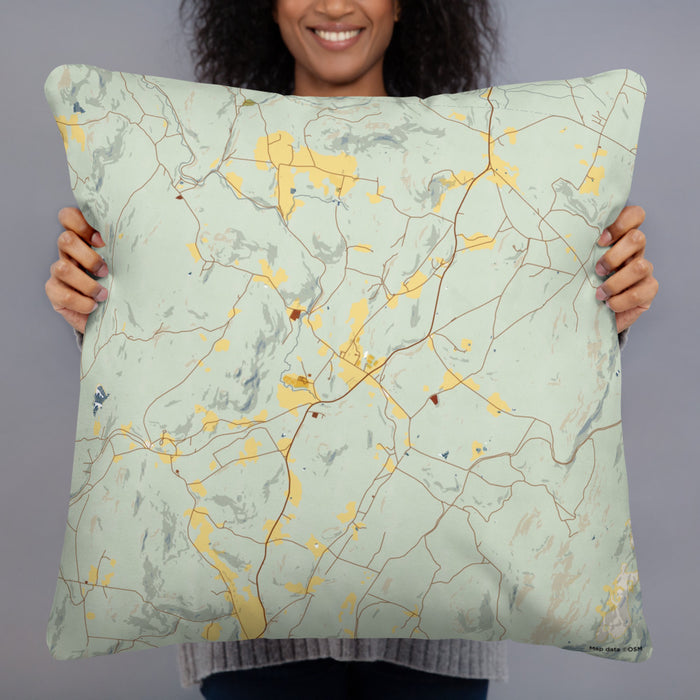 Person holding 22x22 Custom Plainfield New Hampshire Map Throw Pillow in Woodblock