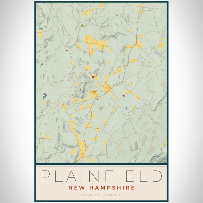Plainfield New Hampshire Map Print Portrait Orientation in Woodblock Style With Shaded Background