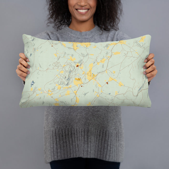 Person holding 20x12 Custom Plainfield New Hampshire Map Throw Pillow in Woodblock
