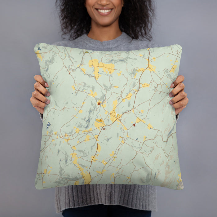 Person holding 18x18 Custom Plainfield New Hampshire Map Throw Pillow in Woodblock