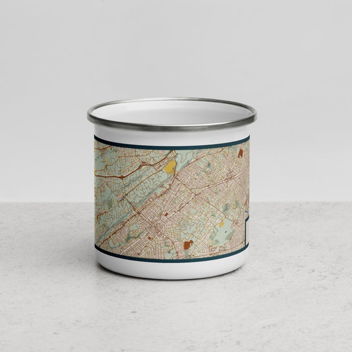 Front View Custom Plainfield New Jersey Map Enamel Mug in Woodblock