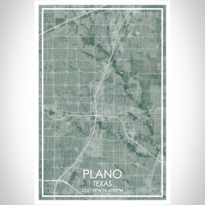 Plano Texas Map Print Portrait Orientation in Afternoon Style With Shaded Background