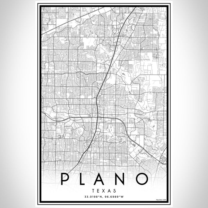 Plano Texas Map Print Portrait Orientation in Classic Style With Shaded Background