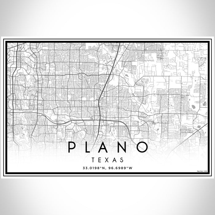 Plano Texas Map Print Landscape Orientation in Classic Style With Shaded Background