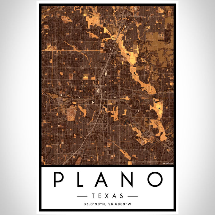 Plano Texas Map Print Portrait Orientation in Ember Style With Shaded Background