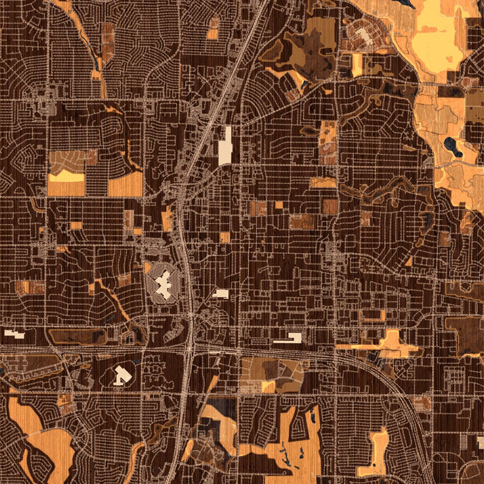 Plano Texas Map Print in Ember Style Zoomed In Close Up Showing Details