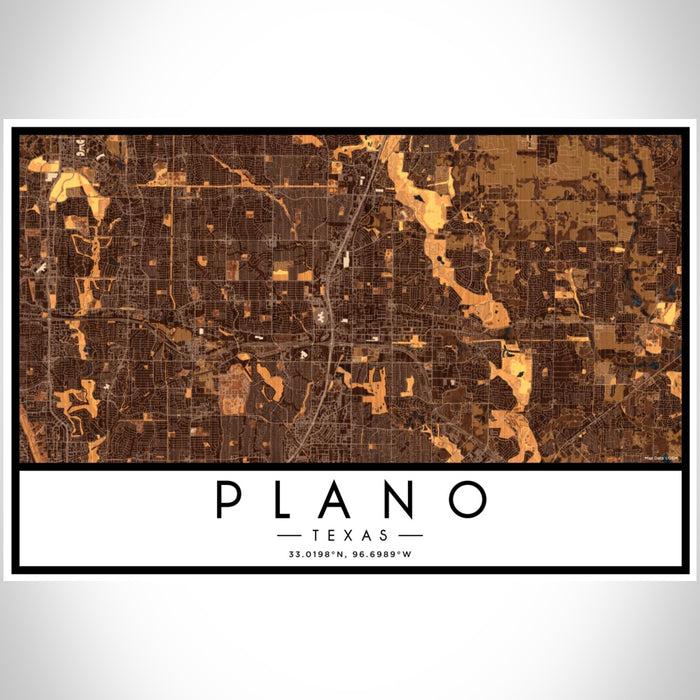 Plano Texas Map Print Landscape Orientation in Ember Style With Shaded Background