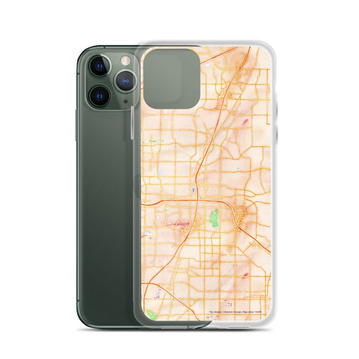 Custom Plano Texas Map Phone Case in Watercolor on Table with Laptop and Plant