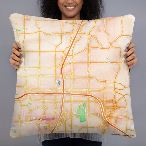 Person holding 22x22 Custom Plano Texas Map Throw Pillow in Watercolor