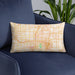 Custom Plano Texas Map Throw Pillow in Watercolor on Blue Colored Chair
