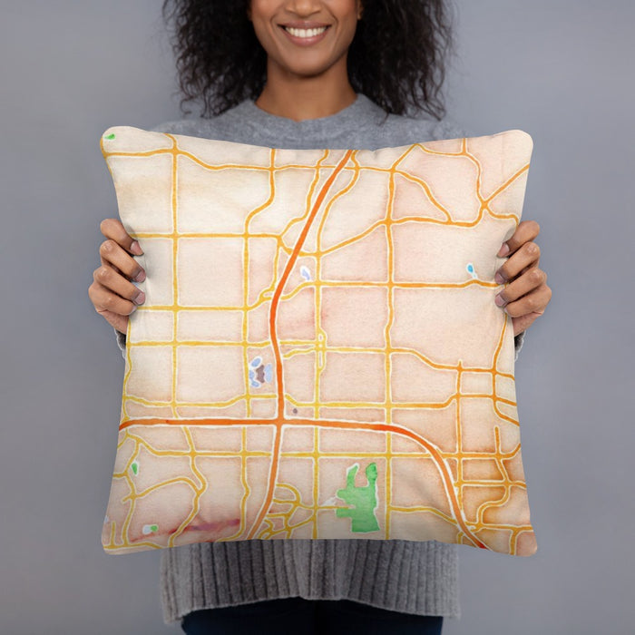 Person holding 18x18 Custom Plano Texas Map Throw Pillow in Watercolor